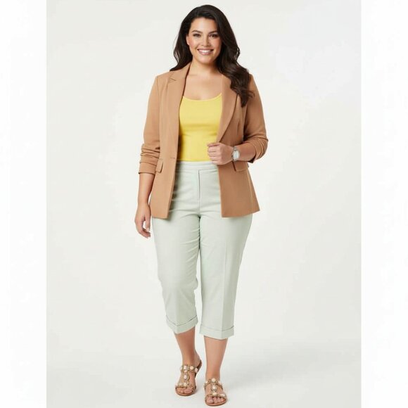 Classic Talbots Green & White Pin-Stripe Stretch Cotton Capri Pants, Size 16 - Picture 1 of 4